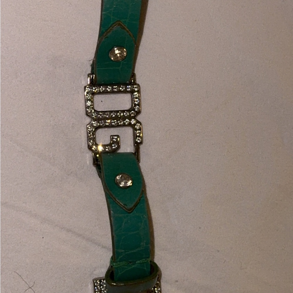 Green Designer Women's Belt with Rhinestone Buckle